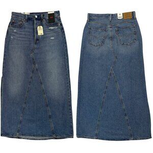 Levi’s Premium Long Denim Maxi Skirt | Size 28 / US 6 | Blue Button Fly NWT